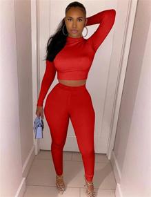 img 3 attached to Stylish Women's Workout Tracksuit: 2-Piece Long Sleeve Crop Top and High Waist Legging Pants Set