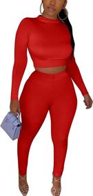 img 4 attached to Stylish Women's Workout Tracksuit: 2-Piece Long Sleeve Crop Top and High Waist Legging Pants Set