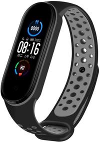 img 3 attached to RYTECH Straps Bracelet for Xiaomi Mi Band 5 - Soft Silicone Replacement Band - Adjustable Sport Smart Wristband - Black & Grey - Soft, Beautiful, Comfortable