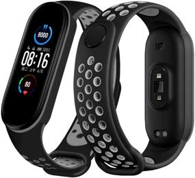 img 4 attached to RYTECH Straps Bracelet for Xiaomi Mi Band 5 - Soft Silicone Replacement Band - Adjustable Sport Smart Wristband - Black & Grey - Soft, Beautiful, Comfortable