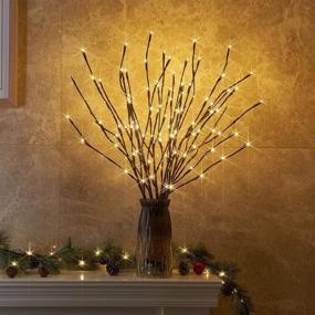 img 2 attached to 🌿 EAMBRITE Set of 2, 3PK 30" Brown Wrapped Lighted Twig Stake: Perfect Outdoor/Indoor Decoration with Warm White LED Bulbs (Vase Not Included)