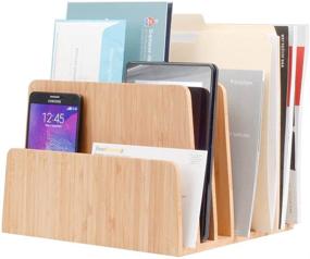 img 1 attached to Bamboo Desktop File Folder Organizer and Paper Tray: Convenient 7-Slot MobileVision Solution