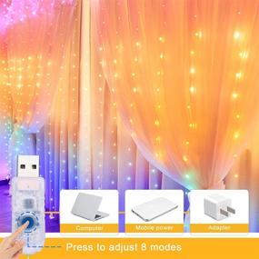 img 1 attached to 🌈 Fuurin Window Curtain String Light with 280 LED, Remote Control, 8 Lighting Modes - USB Powered Waterproof Fairy Light for Indoor Girls Bedroom, Party, Wedding, Home Wall Decorations in Rainbow Color