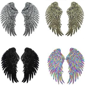 img 1 attached to 👼 Sparkling Sequin Angel Wings Patches: 4 Pairs of Iron-On Embellishments for DIY Decoration of Jackets, Clothes, and Gifts