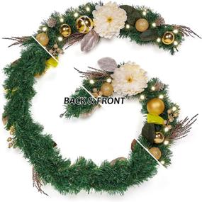 img 3 attached to 🎄 WBHome Gold Themed Pre-lit 9 ft Christmas Garland: 50 LED Lights, Battery Operated, 200 Branch Tips - Festive Holiday Decorations (Batteries NOT Included)
