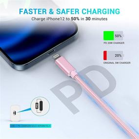 img 3 attached to 🔌 Elktry USB C to Lightning Cable MFi Certified: 3 Pack [3/6/10 ft] iPhone 12 Charger Cables – Fast Charging Pink Nylon Braided Cords for iPhone 13/12 Pro Max/11/XS/XR/8 Plus/iPad