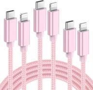 🔌 elktry usb c to lightning cable mfi certified: 3 pack [3/6/10 ft] iphone 12 charger cables – fast charging pink nylon braided cords for iphone 13/12 pro max/11/xs/xr/8 plus/ipad logo