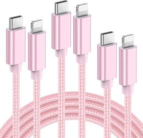 img 4 attached to 🔌 Elktry USB C to Lightning Cable MFi Certified: 3 Pack [3/6/10 ft] iPhone 12 Charger Cables – Fast Charging Pink Nylon Braided Cords for iPhone 13/12 Pro Max/11/XS/XR/8 Plus/iPad