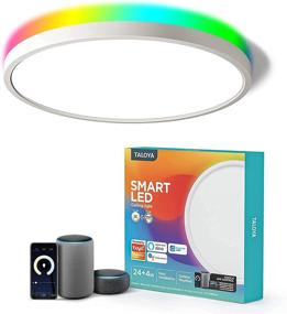 img 4 attached to 🔆 Taloya Smart Ceiling Light, Flush Mount LED Ceiling Light Compatible with Alexa and Google Home, 15.8 Inch Round Light Fixtures Ceiling Mount 28W White Front with RGB Back Round Light for Bedroom and Living Room, ETL Listed