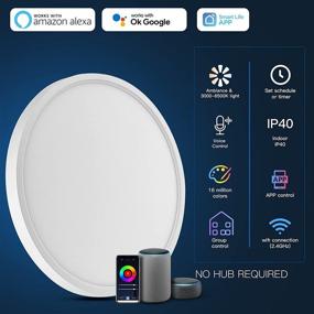 img 2 attached to 🔆 Taloya Smart Ceiling Light, Flush Mount LED Ceiling Light Compatible with Alexa and Google Home, 15.8 Inch Round Light Fixtures Ceiling Mount 28W White Front with RGB Back Round Light for Bedroom and Living Room, ETL Listed