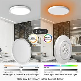 img 3 attached to 🔆 Taloya Smart Ceiling Light, Flush Mount LED Ceiling Light Compatible with Alexa and Google Home, 15.8 Inch Round Light Fixtures Ceiling Mount 28W White Front with RGB Back Round Light for Bedroom and Living Room, ETL Listed