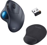 🖱️улучшенная беспроводная трекбол-мышь logitech m570 dark gray с эргономичным правосторонним дизайном + logitech usb unifying receiver и vexko black эргономичная коврик для мыши с гелевой опорой для запястья логотип