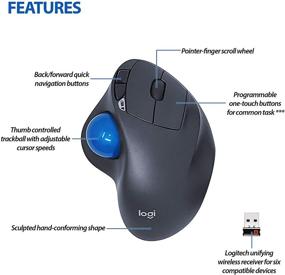 img 1 attached to 🖱️Улучшенная беспроводная трекбол-мышь Logitech M570 Dark Gray с эргономичным правосторонним дизайном + Logitech USB Unifying Receiver и Vexko Black эргономичная коврик для мыши с гелевой опорой для запястья