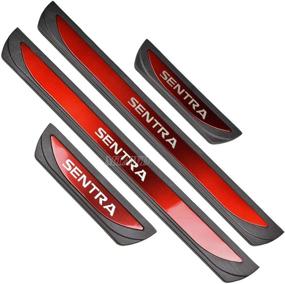 img 1 attached to 🚗 MTAWD Stainless Car Door Sill Scuff Plate Protectors Trim for Nissan Sentra 2012-2020 (Red with Plastic): Premium Protection for your Vehicle's Exterior