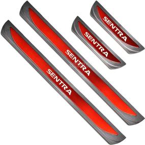 img 2 attached to 🚗 MTAWD Stainless Car Door Sill Scuff Plate Protectors Trim for Nissan Sentra 2012-2020 (Red with Plastic): Premium Protection for your Vehicle's Exterior