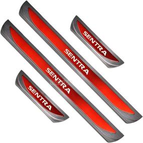 img 4 attached to 🚗 MTAWD Stainless Car Door Sill Scuff Plate Protectors Trim for Nissan Sentra 2012-2020 (Red with Plastic): Premium Protection for your Vehicle's Exterior