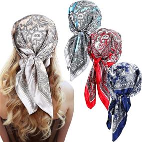 img 4 attached to 🧣 Satin Silk Head Scarves Hair Scarf Set: 4-Piece Cashew Square Scarves for Women & Girls – Perfect for Hairstyle Decorations