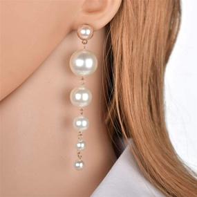 img 3 attached to 💎 Chunxin Women's Simulated Pearl Drop Earrings: Elegant Flower Design with Long Chain Pearl Dangle Earring for Girls