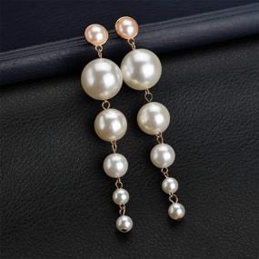 img 2 attached to 💎 Chunxin Women's Simulated Pearl Drop Earrings: Elegant Flower Design with Long Chain Pearl Dangle Earring for Girls