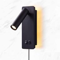 📚 enhance bedtime reading with led bedside reading wall lights: adjustable plug-in cord, backlight headboard, and surface mount book lamps in black - 3w+6w, 3000k логотип