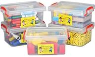 🔴 versatile & stackable clear plastic storage tubs with locking lid - red handles for organizing classroom/home supplies (set of 5) logo