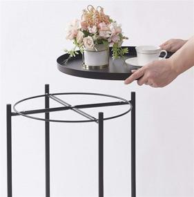 img 2 attached to 🌑 Black Metal Tray End Table for Living Room Bedroom Balcony - Waterproof Outdoor Side Table with Anti-Rust Coating, Ideal as Round Accent Coffee Side Table or Indoor Modern Sofa Side Table Bedside Table