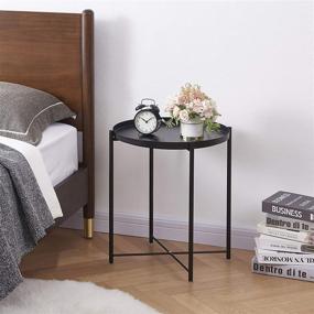 img 3 attached to 🌑 Black Metal Tray End Table for Living Room Bedroom Balcony - Waterproof Outdoor Side Table with Anti-Rust Coating, Ideal as Round Accent Coffee Side Table or Indoor Modern Sofa Side Table Bedside Table