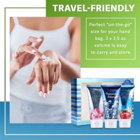 img 4 attached to 🎁 Vibrant Luxury Hand &amp; Body Lotion Trio Gift Set – Natural Travel-Size Hand Cream Moisturizing Set for Lasting Hydration for Dry Hands – 2.5 oz Each (Tropical Island Mango + Romantic City of Love + Passionate Island Bliss)