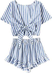 img 4 attached to SweatyRocks Womens Striped Ruffle Shorts Women's Clothing and Jumpsuits, Rompers & Overalls