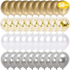 img 4 attached to 🎉 50pcs 12 inch Gold Confetti White Silver Balloons - Ideal for Wedding, Engagement, Birthday, Graduation Party Supplies