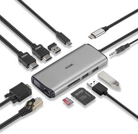 img 4 attached to SSK USB C док-станция: Тройной дисплей, HDMI & VGA, Ethernet, PD3.0, SD TF Card Reader, 3 USB - Совместима с MacBook Pro/Air