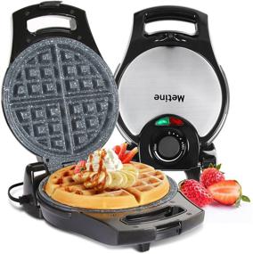 img 4 attached to 🧇 Metine Electric Belgian Waffle Irons with Nonstick Ceramics Coating - Makes 4 Waffles in Minutes, 180 ° Flip Side & Indicator Lights, 900W