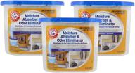 arm & hammer moisture absorber & odor eliminator 14oz tub, 3 pack: musty odor elimination & air freshening for closets, laundry rooms, mud rooms logo