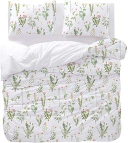 img 2 attached to 🌸 Wake In Cloud - Botanical Comforter Set, Pink Dandelion Flowers and Green Leaves Floral Garden Pattern Printed on White, Twin Size, Soft Microfiber Bedding (3pcs)