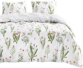 img 4 attached to 🌸 Wake In Cloud - Botanical Comforter Set, Pink Dandelion Flowers and Green Leaves Floral Garden Pattern Printed on White, Twin Size, Soft Microfiber Bedding (3pcs)