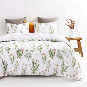 img 3 attached to 🌸 Wake In Cloud - Botanical Comforter Set, Pink Dandelion Flowers and Green Leaves Floral Garden Pattern Printed on White, Twin Size, Soft Microfiber Bedding (3pcs)