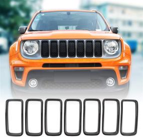 img 4 attached to 🚙 Enhance Your Jeep Renegade's Style with JeCar Grille Inserts: ABS Grill Cover Trim Kit in Carbon Fiber Texture for 2019-2020 BU