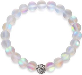 img 4 attached to 🧜 Mermaid Glass Friendship Bracelet - Kids Size with Frosted White Moonstone Beads (8mm)