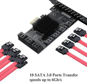 img 3 attached to 🛒 MZHOU PCIe 1X Интерфейс 3.0 10-портовая SATA карта - Включает 10 SATA кабелей, кабель разветвления питания SATA и низкопрофильный кронштейн - 6Gbps SATA 3.0 PCIe карта, поддерживающая 10 устройств SATA 3.0 порта