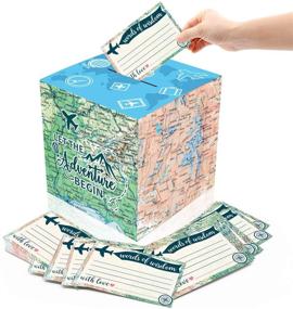 img 4 attached to 51PC Adventure Card Box Holder with Advice Cards for Adventure Awaits Bon Voyage, Farewell, Travel Themed Birthday, Graduation, Retirement, Job, Career Change Party Decorations Supplies