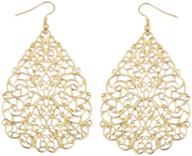 👑 lux accessories gold large filigree teardrop dangle earrings - ornate fashion jewelry logo