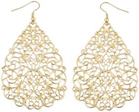 img 2 attached to 👑 LUX ACCESSORIES Gold Large Filigree Teardrop Dangle Earrings - Ornate Fashion Jewelry