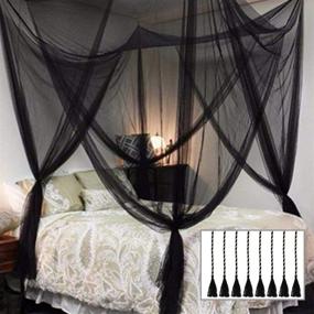 img 4 attached to 🎃 Halloween Bed Canopy - Twinkle Star 4 Corner Post Bed Canopy for Full/Queen/King Size Bed (Elegant Black) - Spooky Decoration