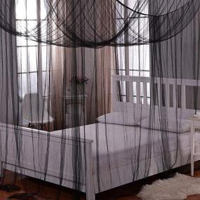 img 2 attached to 🎃 Halloween Bed Canopy - Twinkle Star 4 Corner Post Bed Canopy for Full/Queen/King Size Bed (Elegant Black) - Spooky Decoration