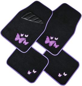 img 3 attached to 🚗 August Auto Universal Fit Butterfly Set of 4pcs Carpet Car Floor Mats with Heelpad – Perfect for Sedan, SUVs, Truck, Vans