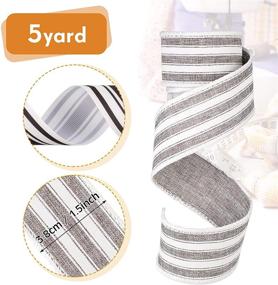 img 3 attached to 🎀 Striped Wired Ribbon Rolls - Black/White & White/Grey - 5 Yards, 1-1/2 Inch Wide for Farmhouse-Inspired Craft, Wrapping and Decoration