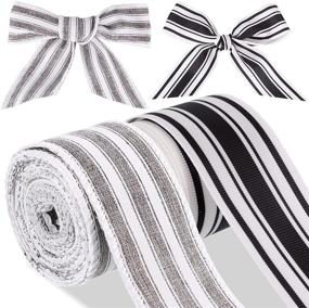 img 4 attached to 🎀 Striped Wired Ribbon Rolls - Black/White & White/Grey - 5 Yards, 1-1/2 Inch Wide for Farmhouse-Inspired Craft, Wrapping and Decoration