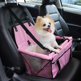 img 3 attached to Portable and Breathable Pet Car Booster Seat for Dog Cat with Seat Belt - Travel Look Out Bag, Safety Stable Dog Carrier with Clip On Leash, Storage Pocket