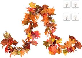 img 3 attached to 2 Pack Autumn Foliage Maple Leaf Garland, 5.9Ft/Piece Hanging Vine Garland for Fall Decorations, Home Wedding Fireplace Party, Christmas Thanksgiving Artiflr