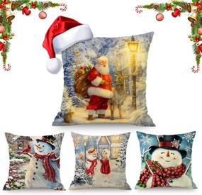 img 4 attached to Blue Snowman Christmas Decorative Throw Pillow Covers - Set of 4, 18X18 Inch - Xmas Home Decorations